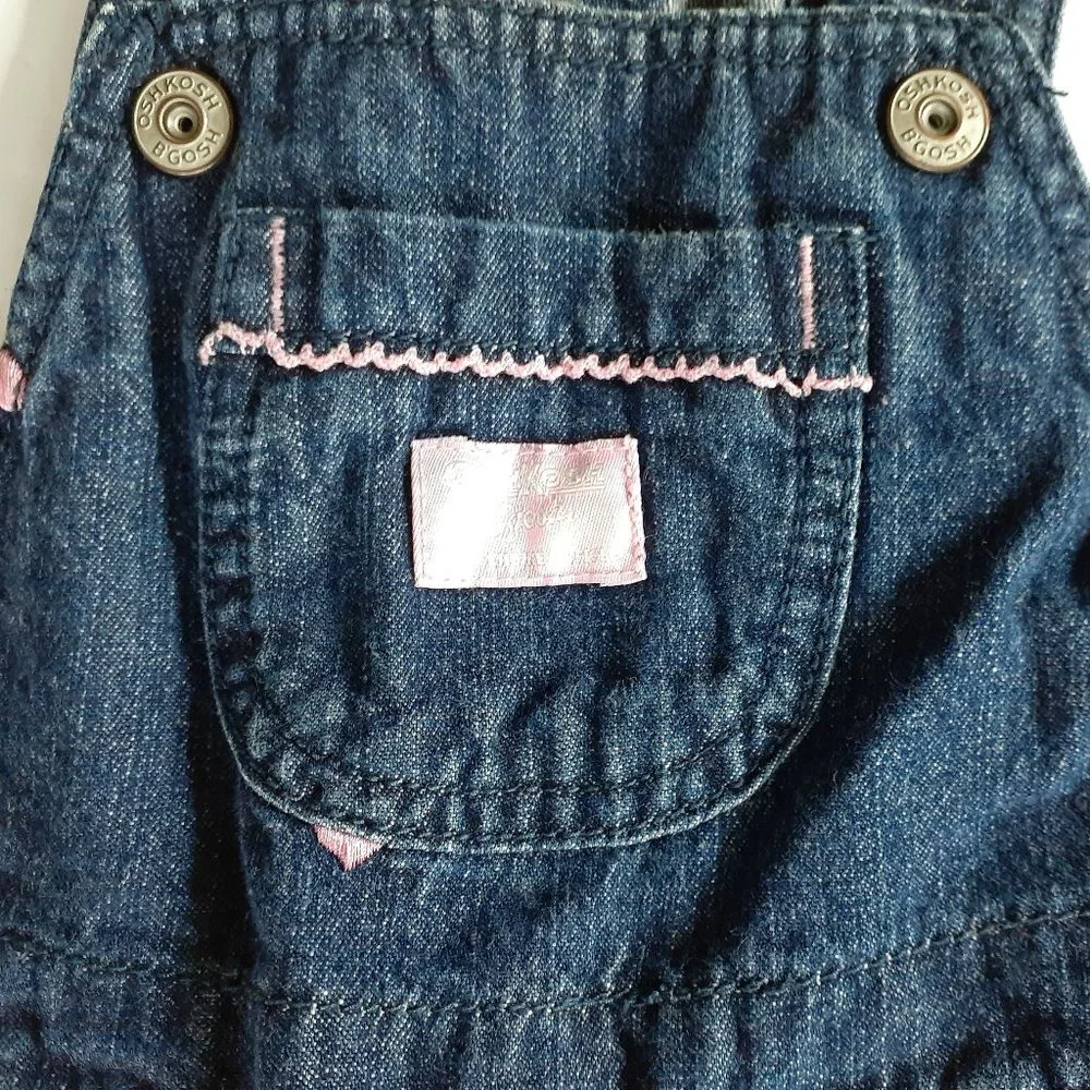 Oshkosh Girls Overalls Denim Jean Hearts Embroidered 18 Months